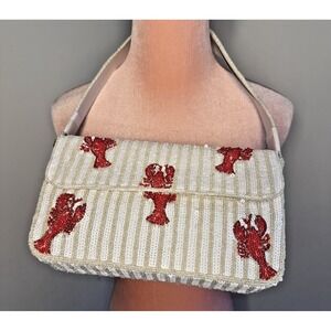 Viral‎ TJ Maxx Beaded Lobster Shoulder Bag White Red Magnetic Closure Rare